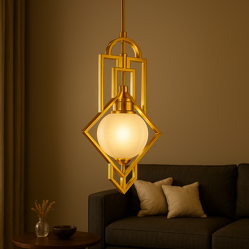 Lampa wisząca Art Deco złota – luksusowa geometryczna lampa sufitowa
