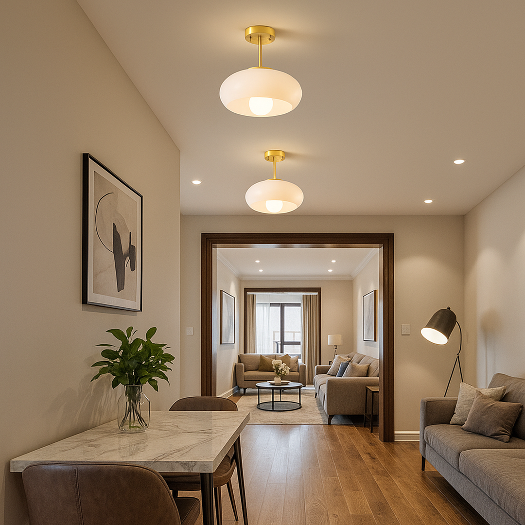 Okrągła Szklana Lampa Sufitowa | Skandynawska