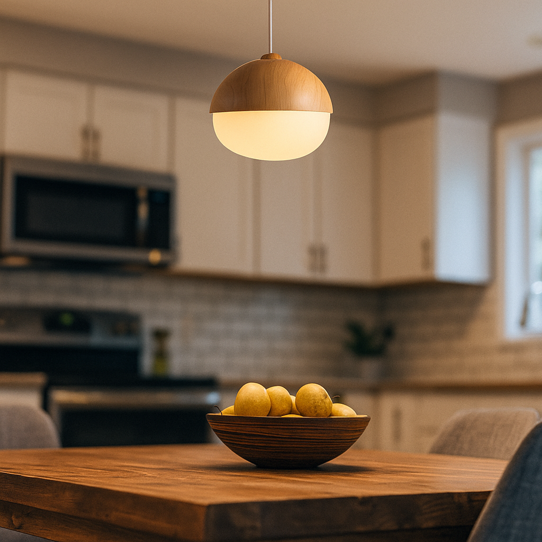 Szklana I Drewniana Lampa Wisząca | Naturalne Oświetlenie