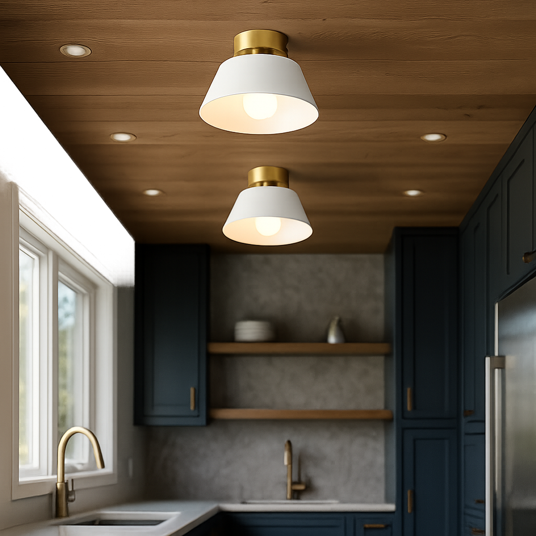 Round Iron Ceiling Lamp | Gold Shade