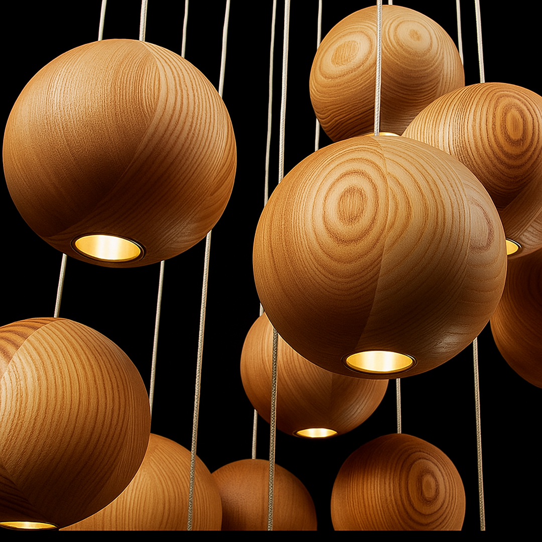 Nowoczesna Drewniana Kulista Lampa Wisząca | Do Salonu