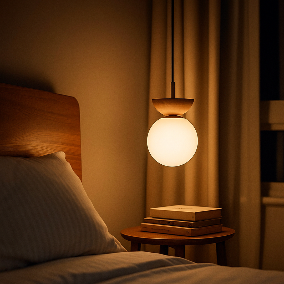 Szklana Kula Lampa Sufitowa Z Drewnem I Żelazem | Skandynawska