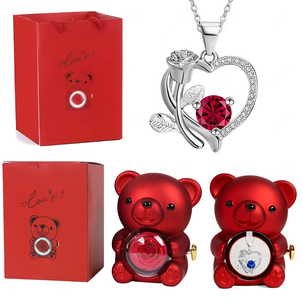 Romantic Bear Gift Set Heart Necklace
