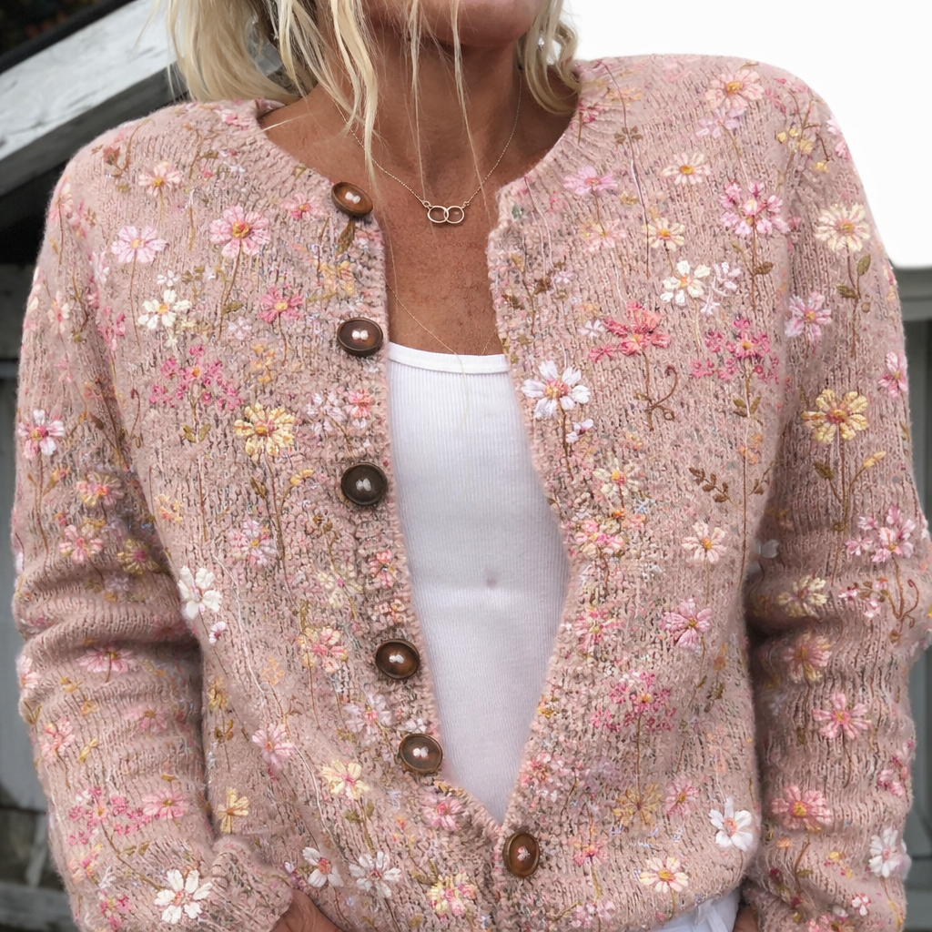 Kardigan Damski Kwiatowy Jesień Zima Codzienny