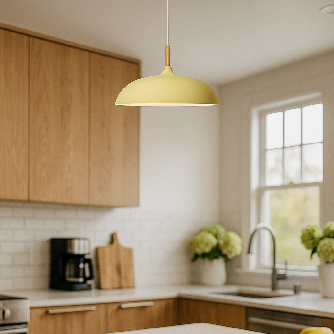 Metalowo-Drewniana Lampa Wisząca | Pastelowa