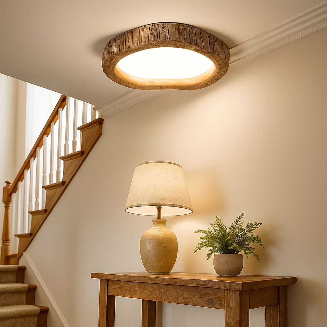 Sufitowa Lampa Do Sypialni Z Drewnianą Ramą | Designerska