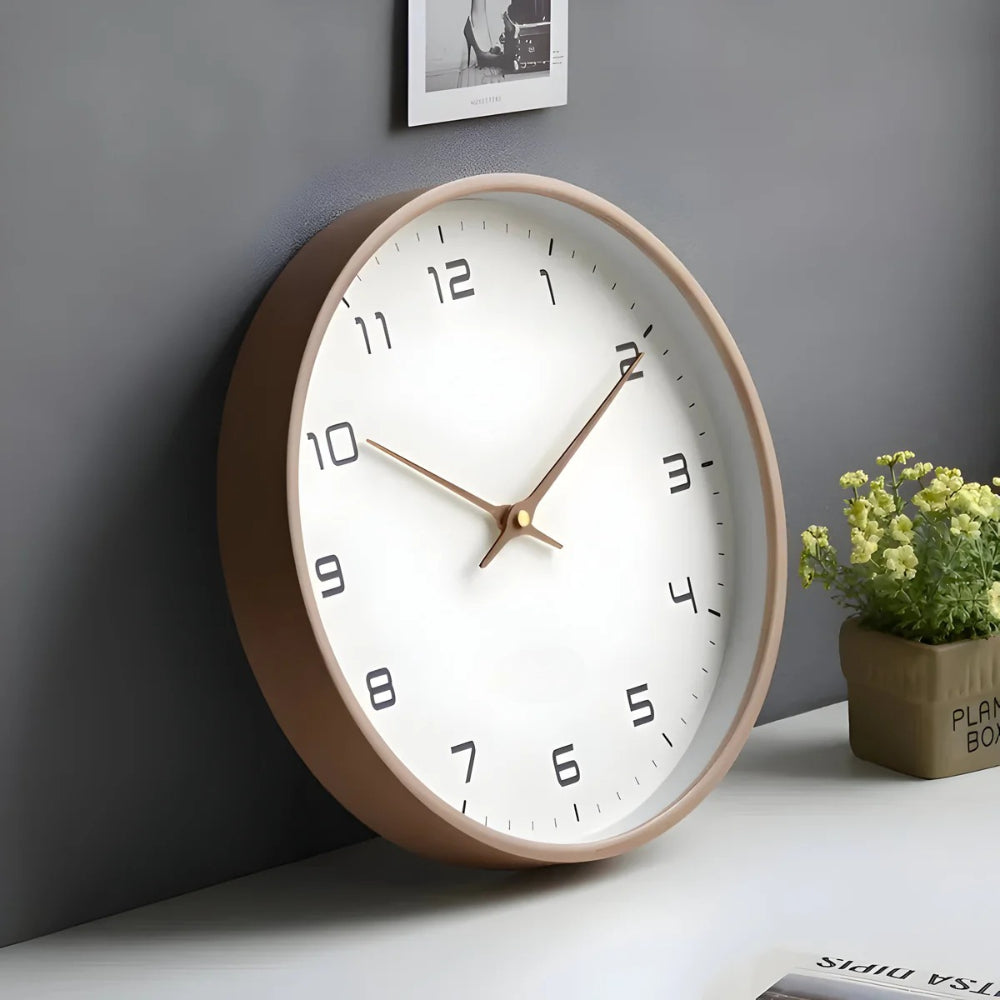 Silent Wooden Wall Clock Round Modern