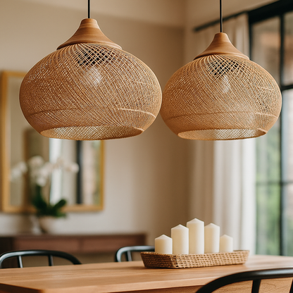 Skandynawska Rattanowa Lampa Wisząca | Boho