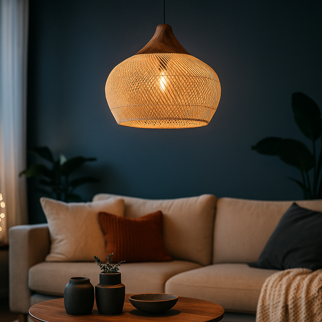 Skandynawska Rattanowa Lampa Wisząca | Boho
