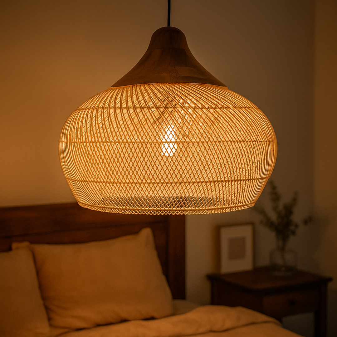 Skandynawska Rattanowa Lampa Wisząca | Boho