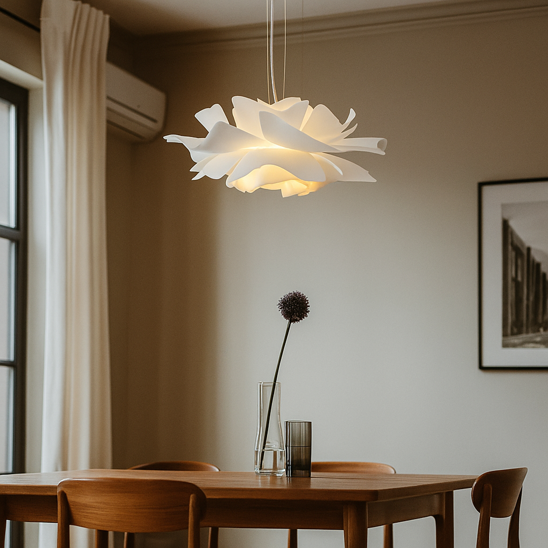 Biała Nowoczesna Lampa Wisząca | Wzór Kwiatowy