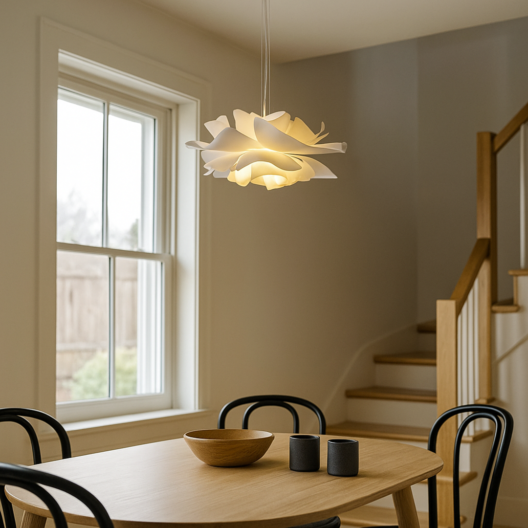 Biała Nowoczesna Lampa Wisząca | Wzór Kwiatowy