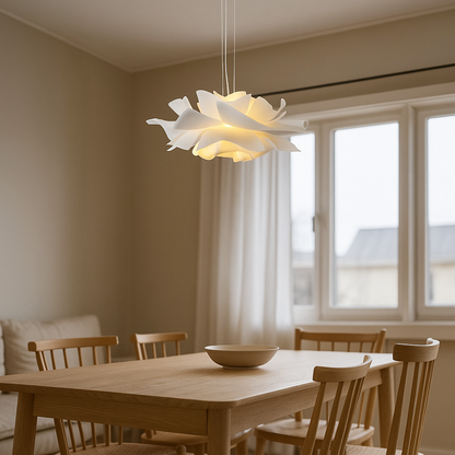 Biała Nowoczesna Lampa Wisząca | Wzór Kwiatowy