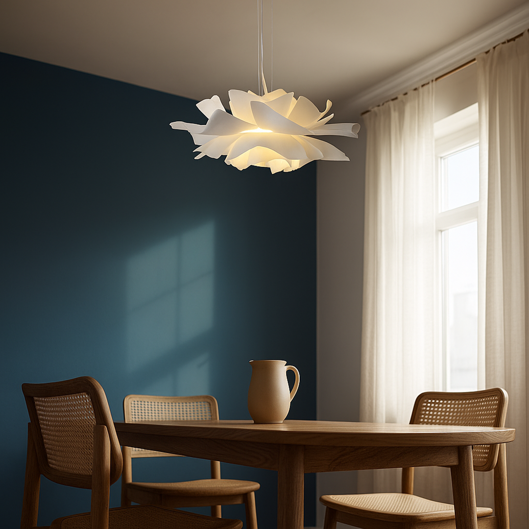 Biała Nowoczesna Lampa Wisząca | Wzór Kwiatowy