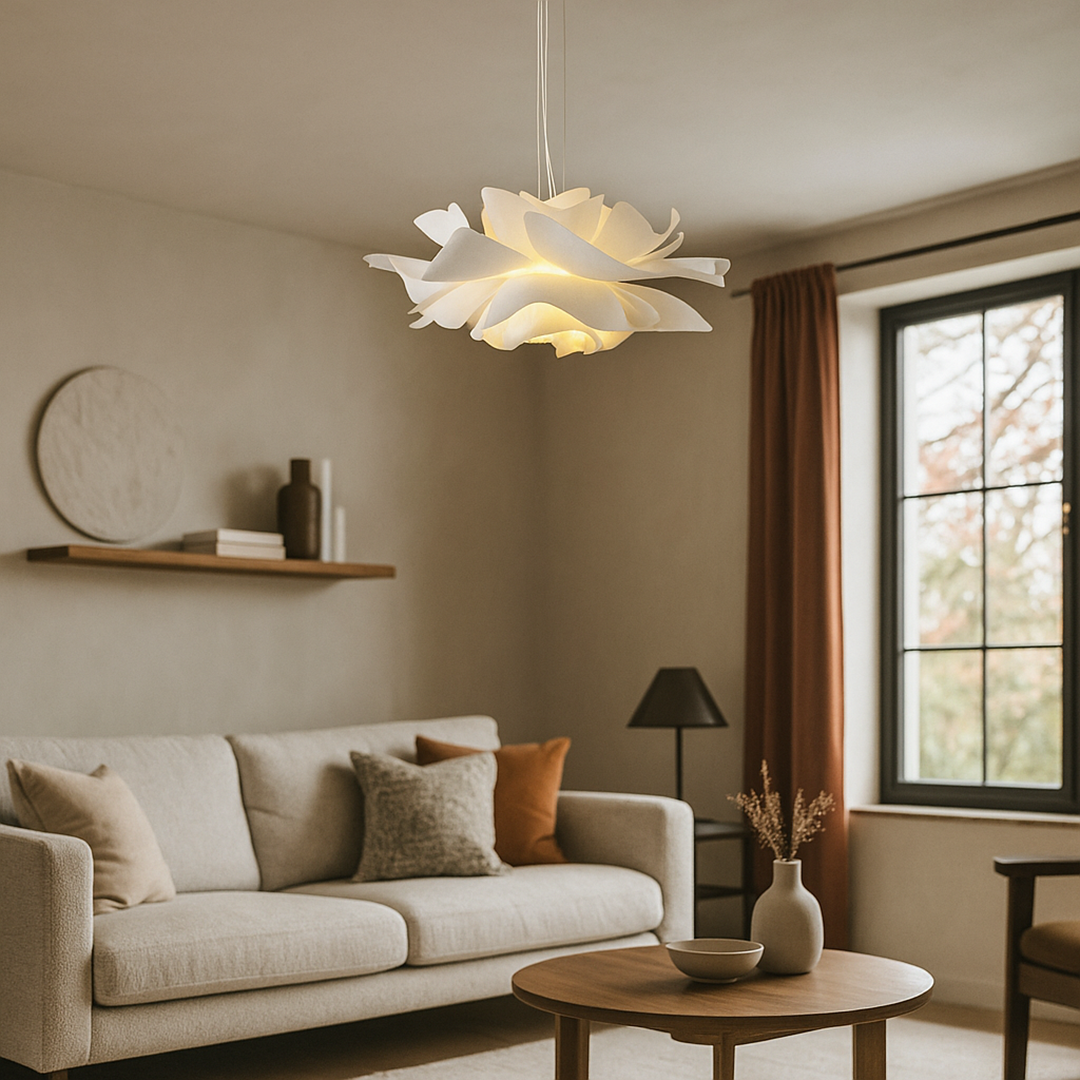 Biała Nowoczesna Lampa Wisząca | Wzór Kwiatowy