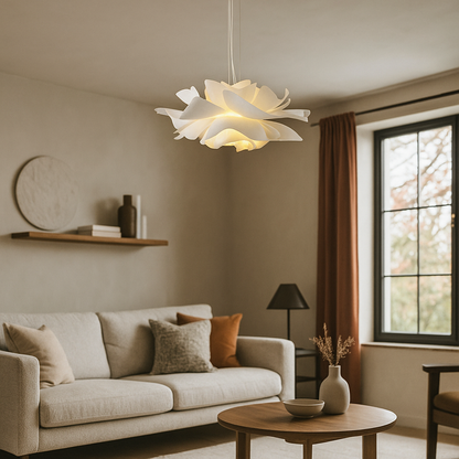 Biała Nowoczesna Lampa Wisząca | Wzór Kwiatowy