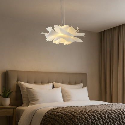 Biała Nowoczesna Lampa Wisząca | Wzór Kwiatowy