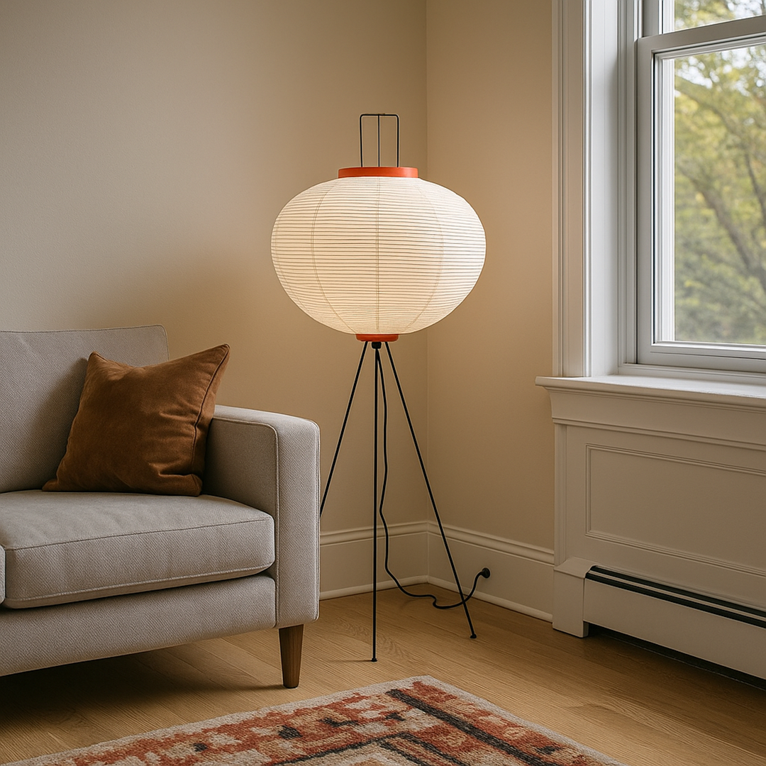 Lampa Podłogowa Z Papierowym Kloszem | Vintage