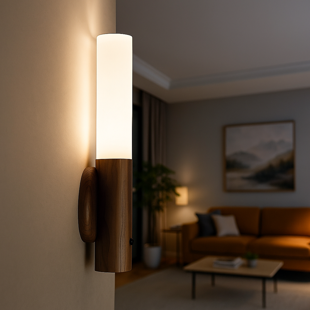 Szklana Lampa Ścienna Z Czujnikiem Ruchu | Drewno