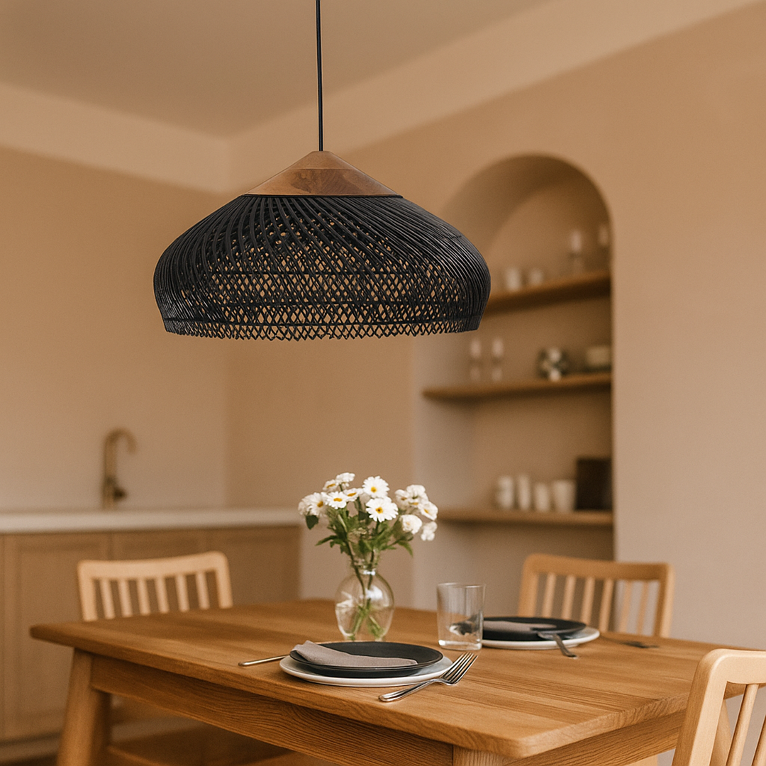 Rattanowa Lampa Wisząca | Estetyka Japandi