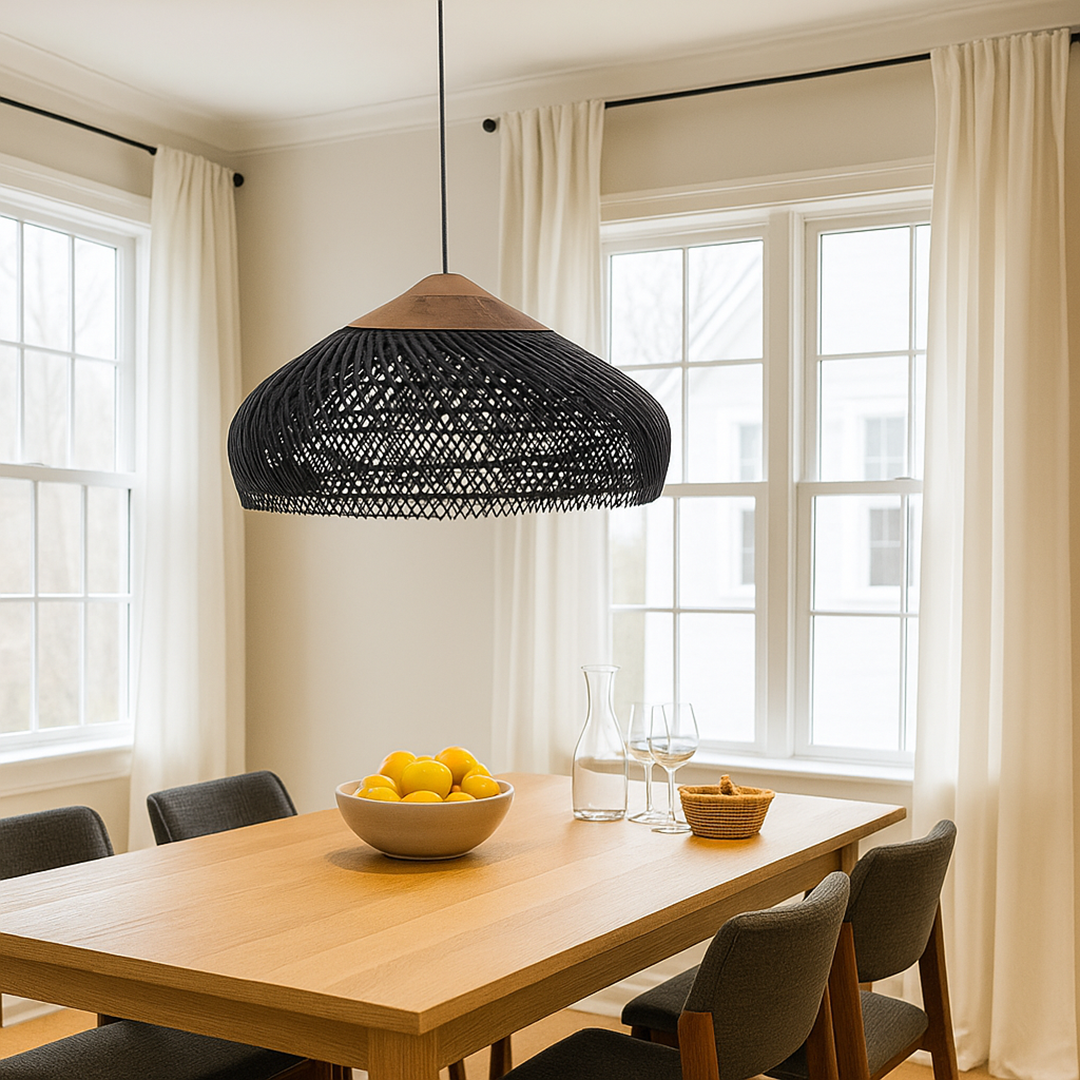 Rattanowa Lampa Wisząca | Estetyka Japandi