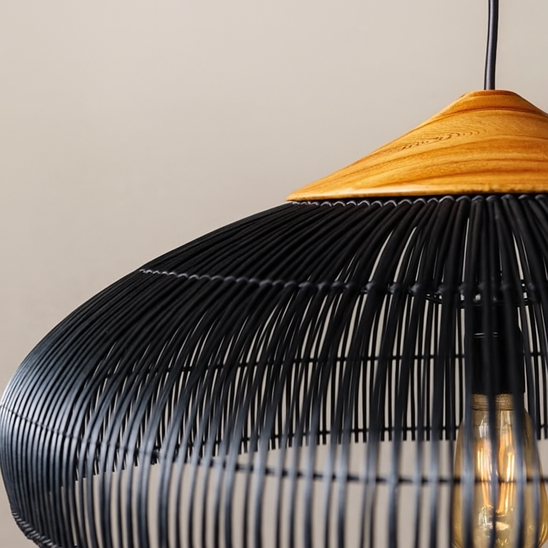 Rattanowa Lampa Wisząca | Estetyka Japandi