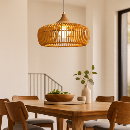 Nowoczesna Drewniana Lampa Wisząca | Regulowany Kabel