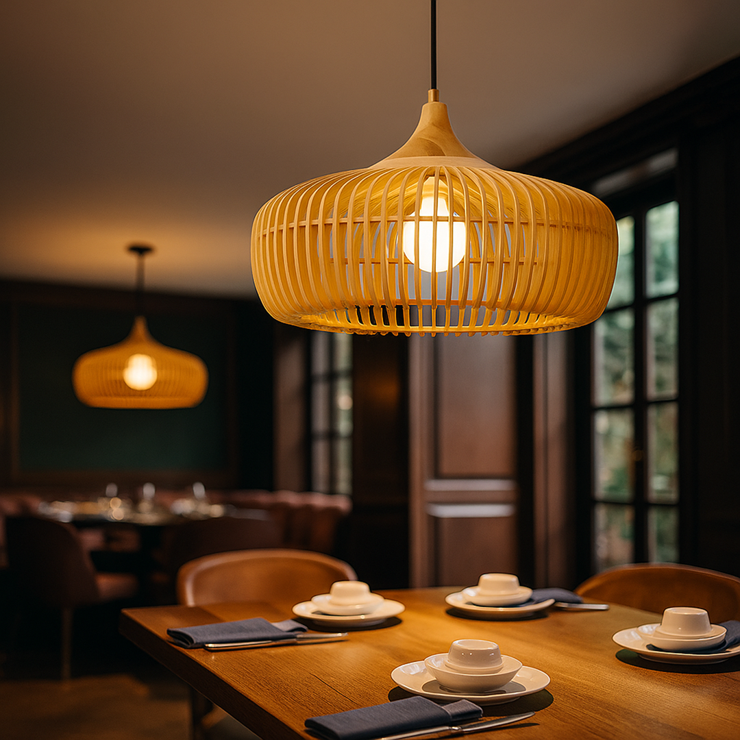 Nowoczesna Drewniana Lampa Wisząca | Regulowany Kabel