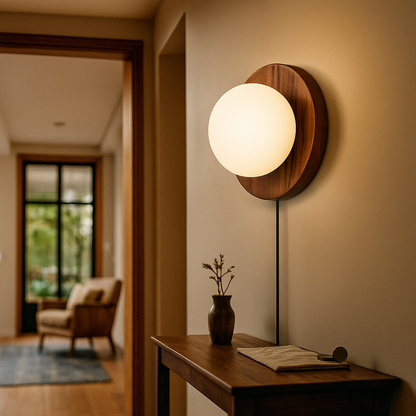 Drewniana Lampa Ścienna Japandi | Vintage