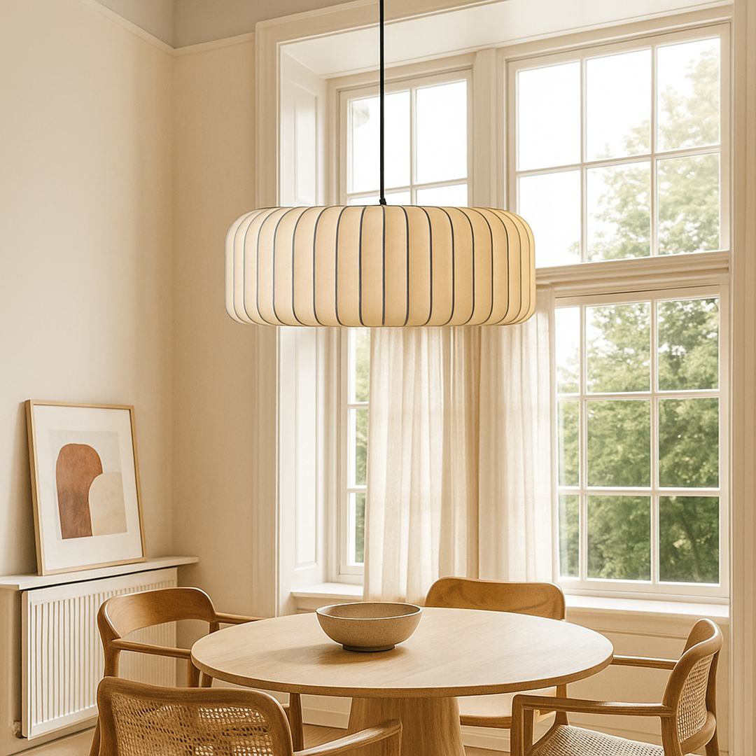 Nowoczesna Lampa Wisząca Z Tkaninowym Kloszem | Jadalnia