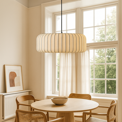 Nowoczesna Lampa Wisząca Z Tkaninowym Kloszem | Jadalnia