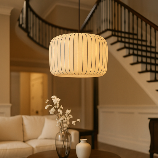 Nowoczesna Lampa Wisząca Z Tkaninowym Kloszem | Jadalnia