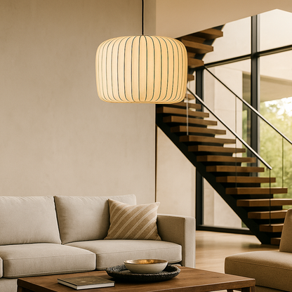 Nowoczesna Lampa Wisząca Z Tkaninowym Kloszem | Jadalnia