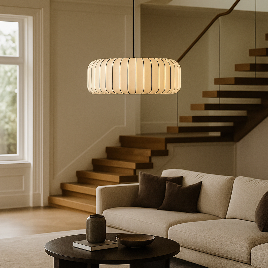 Nowoczesna Lampa Wisząca Z Tkaninowym Kloszem | Jadalnia