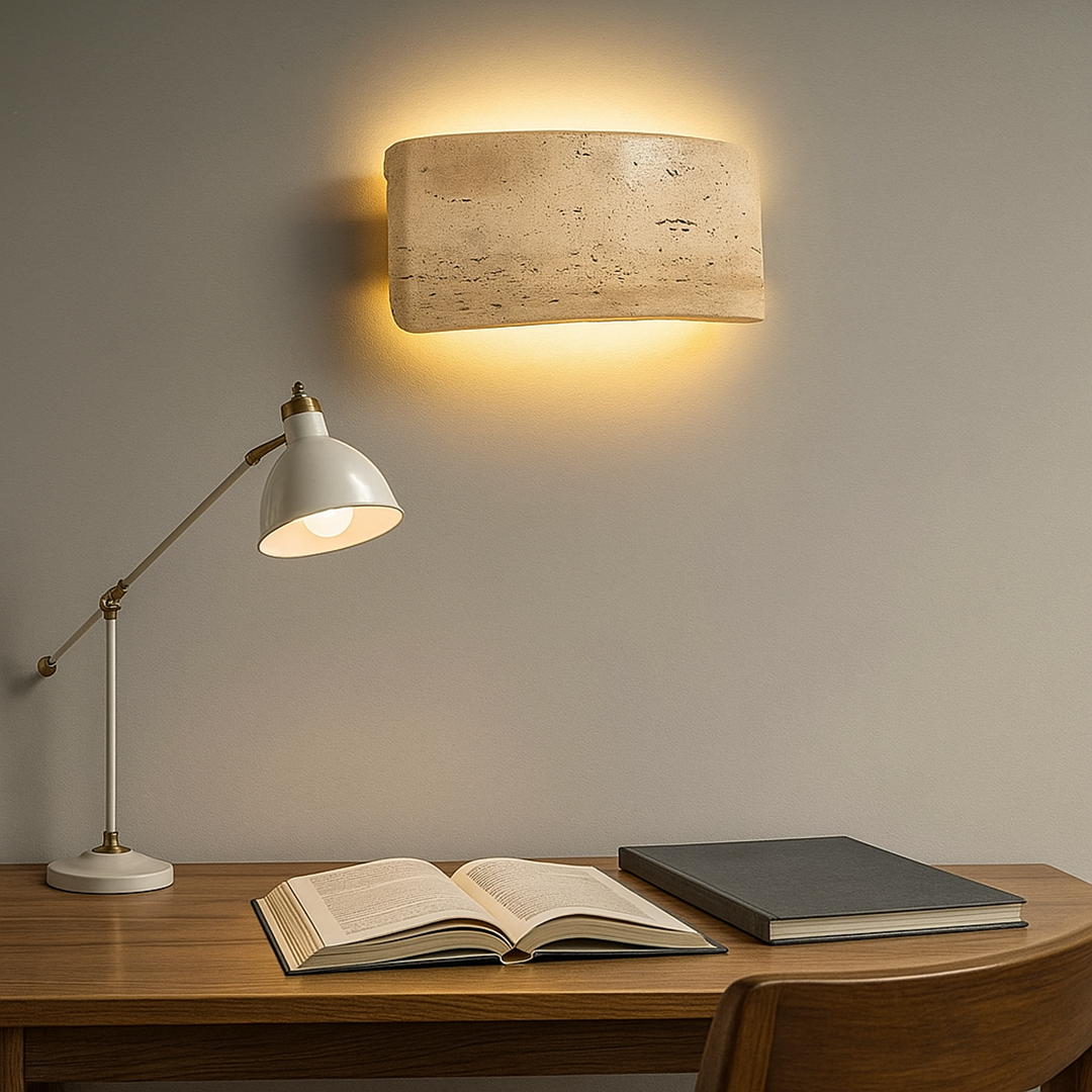 Nowoczesna Trawertynowa Lampa Ścienna | Styl Japandi