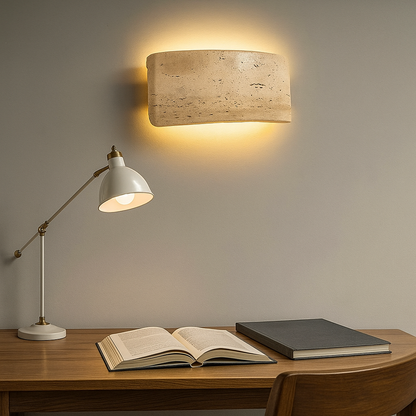 Nowoczesna Trawertynowa Lampa Ścienna | Styl Japandi