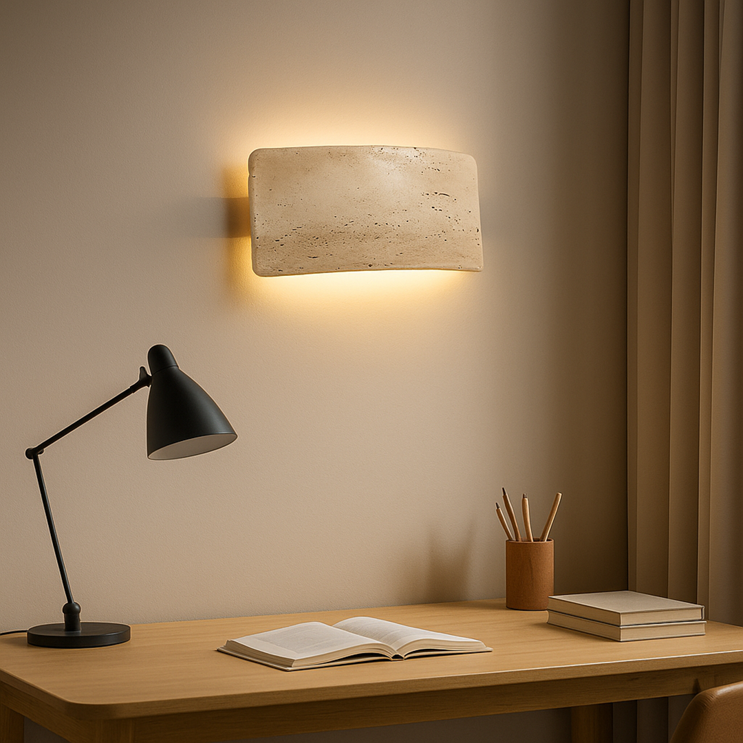 Nowoczesna Trawertynowa Lampa Ścienna | Styl Japandi