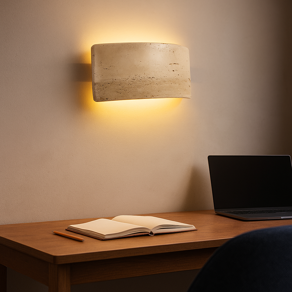 Nowoczesna Trawertynowa Lampa Ścienna | Styl Japandi