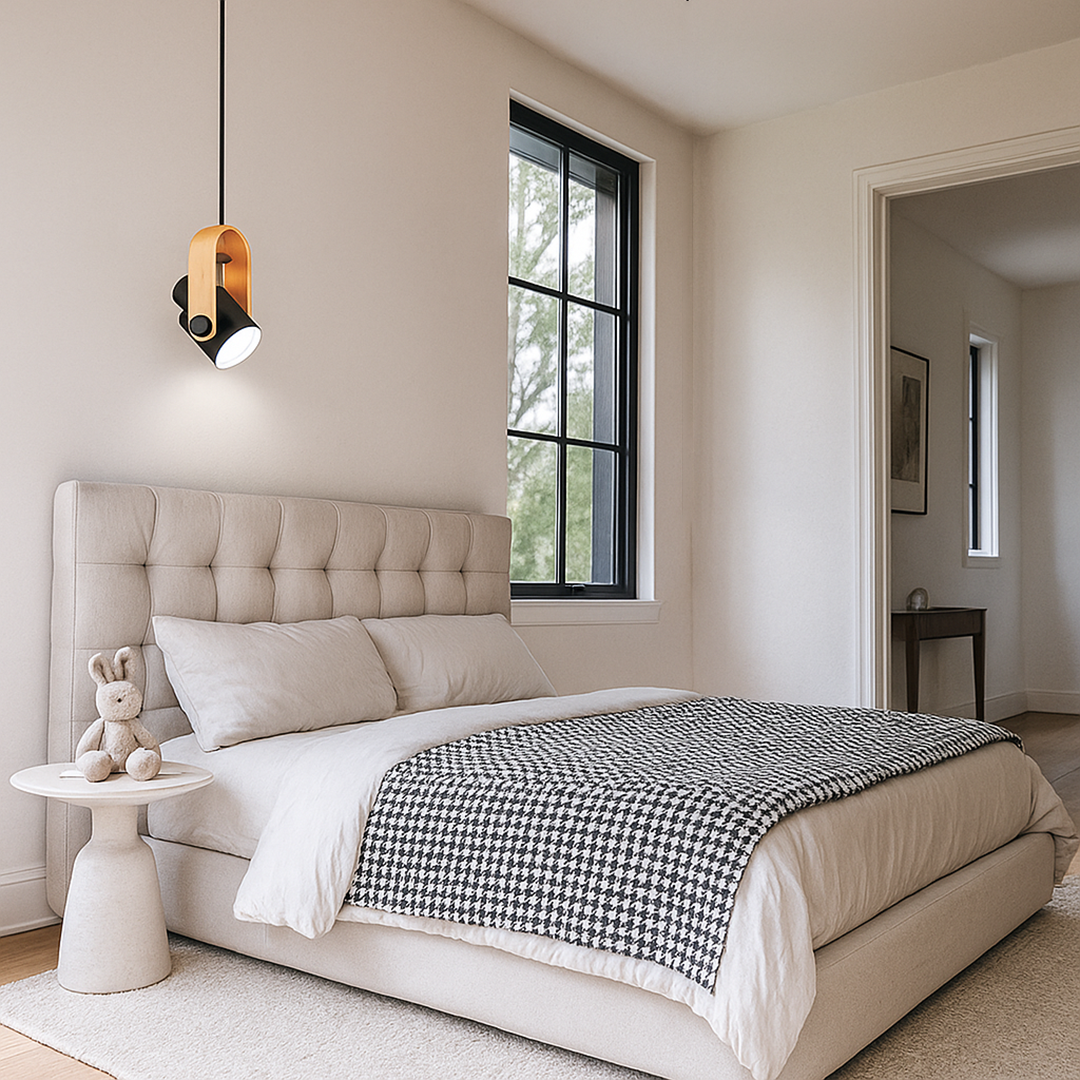 Drewniano-Metalowa Lampa Wisząca Punktowa | Styl Skandynawski