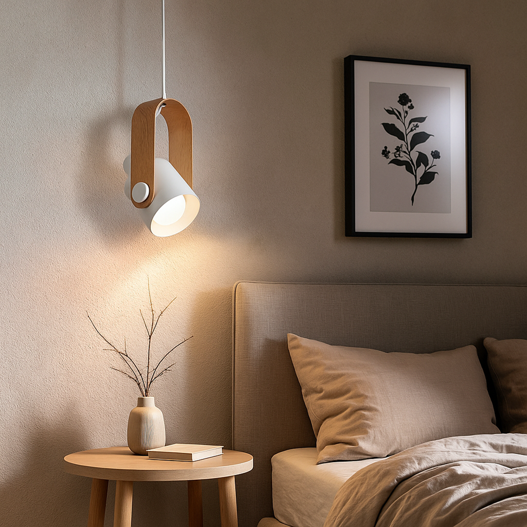 Drewniano-Metalowa Lampa Wisząca Punktowa | Styl Skandynawski