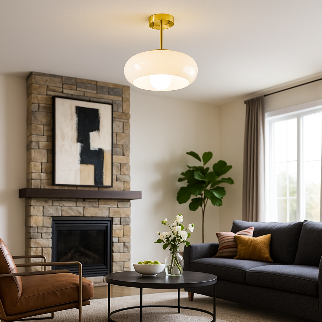 Okrągła Szklana Lampa Sufitowa | Skandynawska