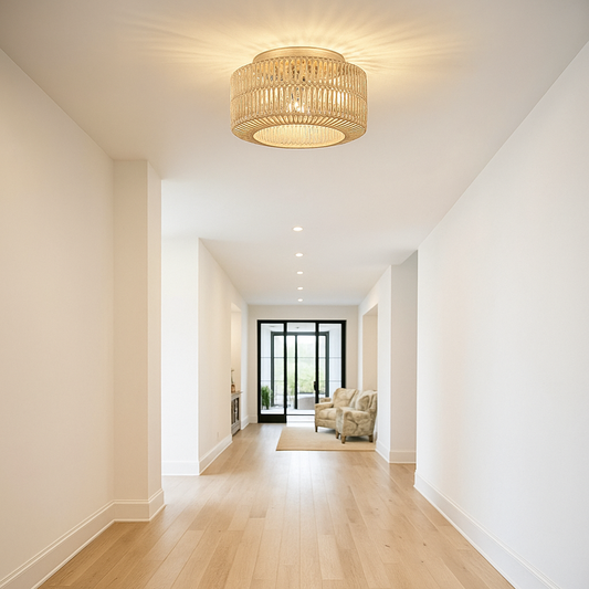 Boho Lampa Sufitowa Z Rattanu | Gniazdo E27