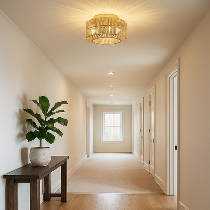 Boho Lampa Sufitowa Z Rattanu | Gniazdo E27