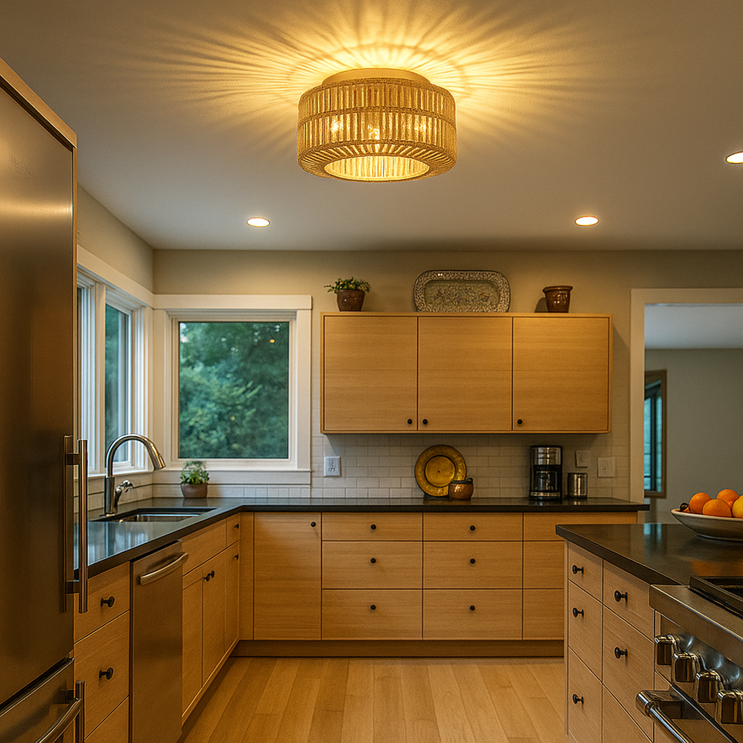 Boho Lampa Sufitowa Z Rattanu | Gniazdo E27