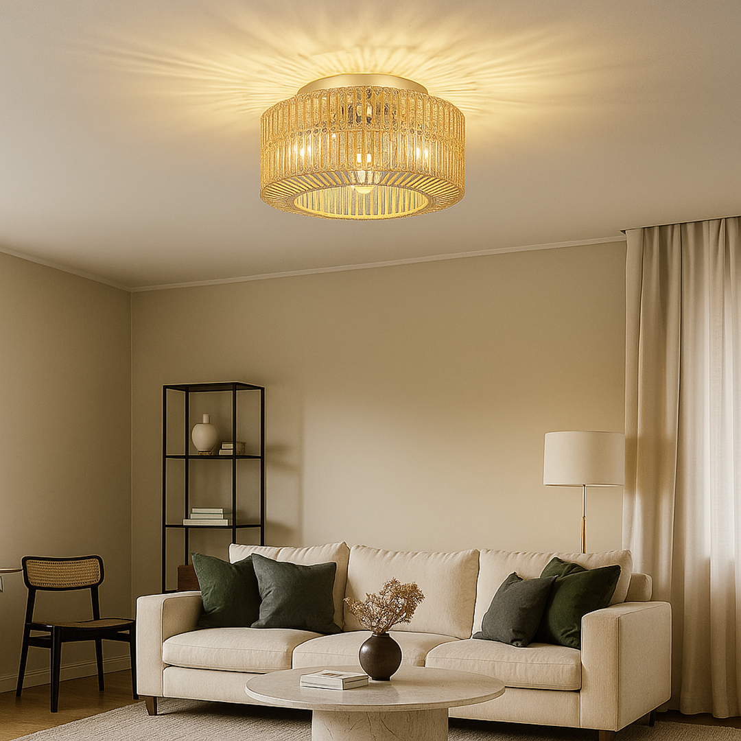 Boho Lampa Sufitowa Z Rattanu | Gniazdo E27