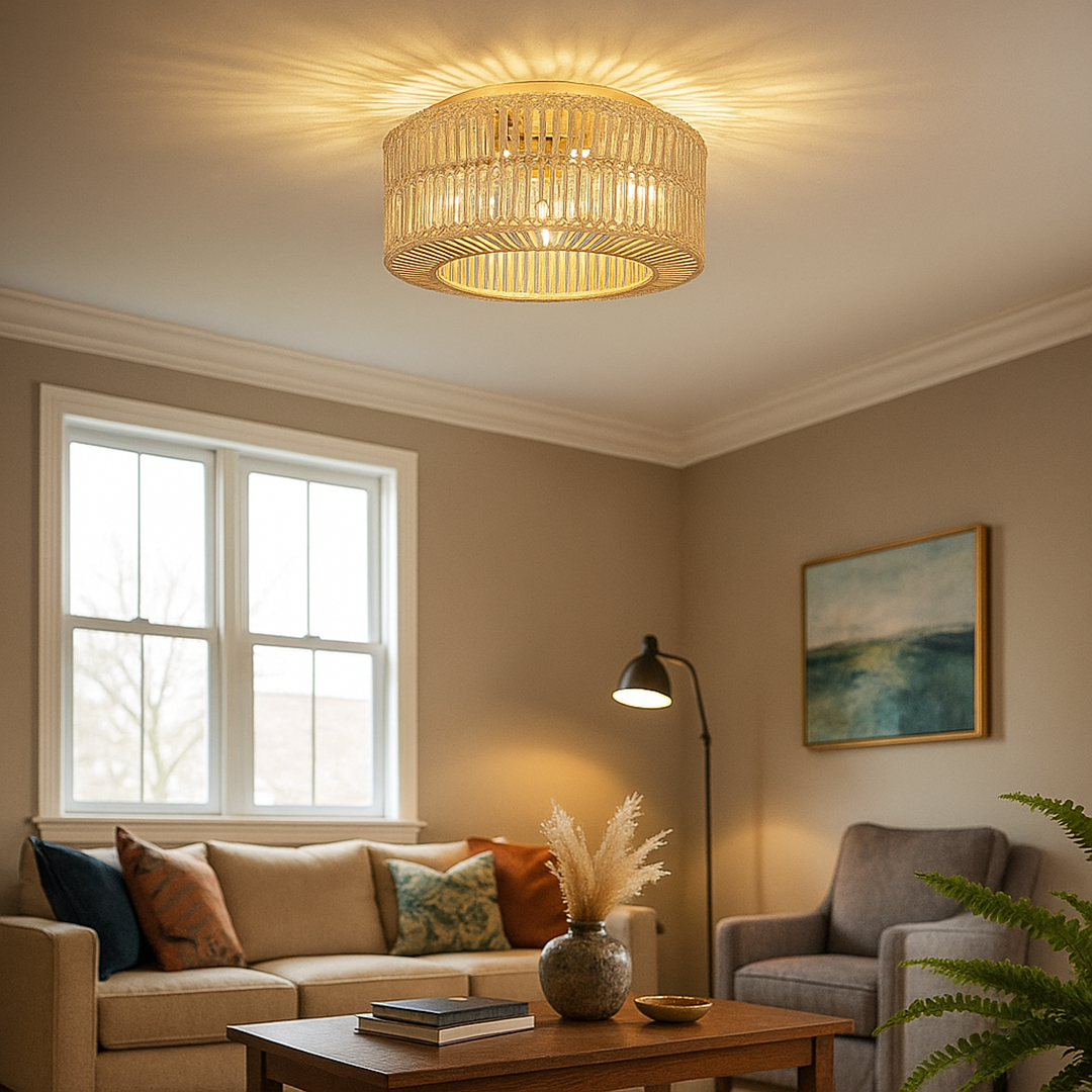 Boho Lampa Sufitowa Z Rattanu | Gniazdo E27