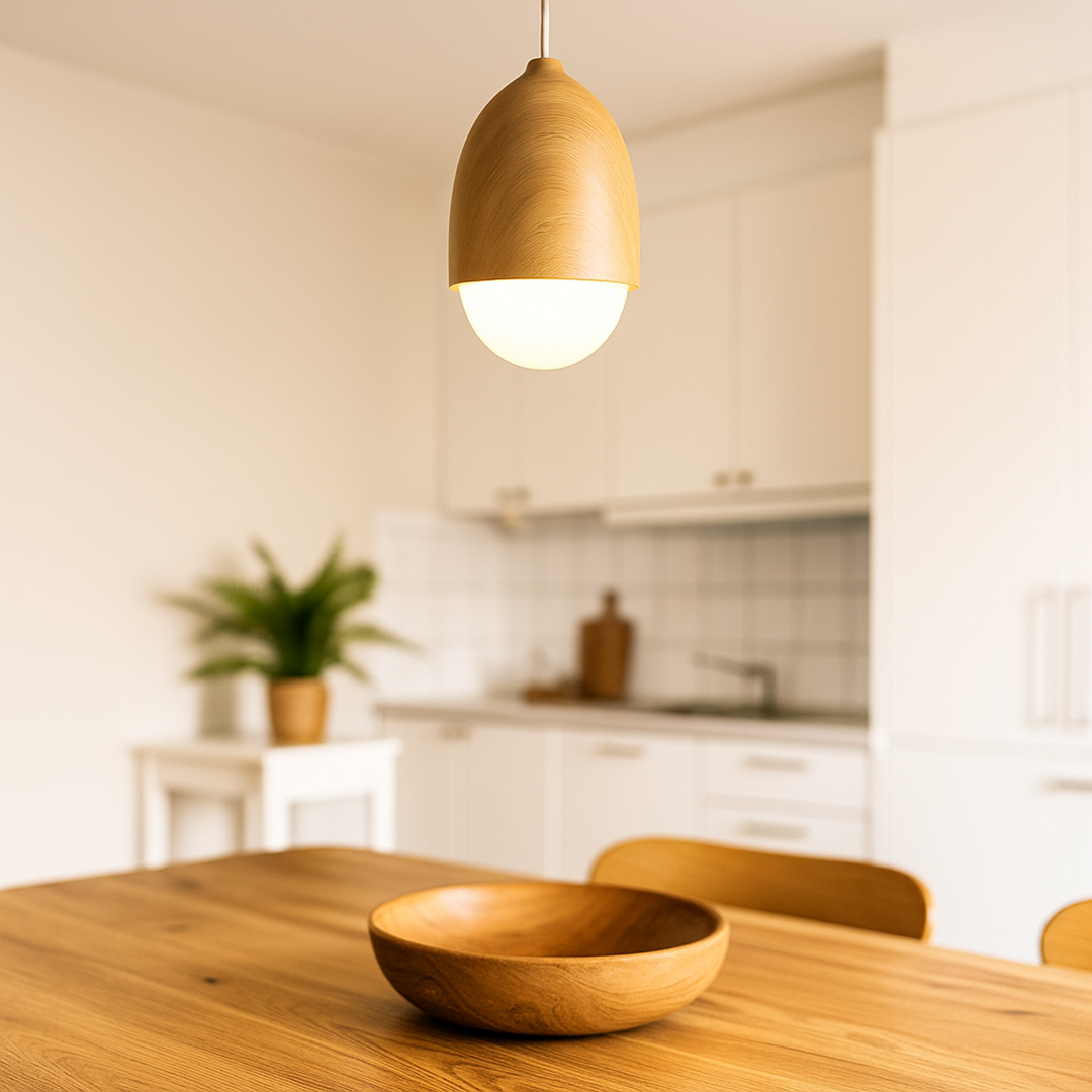 Szklana I Drewniana Lampa Wisząca | Naturalne Oświetlenie