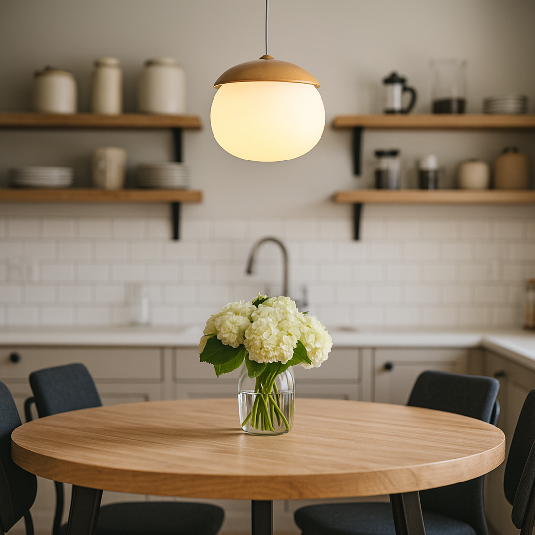 Szklana I Drewniana Lampa Wisząca | Naturalne Oświetlenie