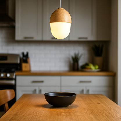 Szklana I Drewniana Lampa Wisząca | Naturalne Oświetlenie