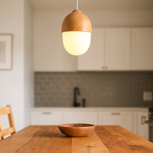 Szklana I Drewniana Lampa Wisząca | Naturalne Oświetlenie